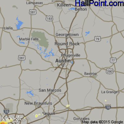 Hail Map for Austin, TX Region on April 25, 2015