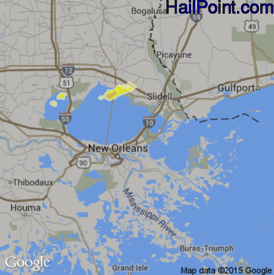 Hail Map for New Orleans, LA Region on April 25, 2015
