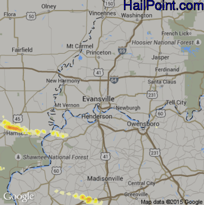 Hail Map for Evansville, IN Region on April 25, 2015