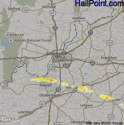Hail Map for Louisville, KY Region on April 25, 2015