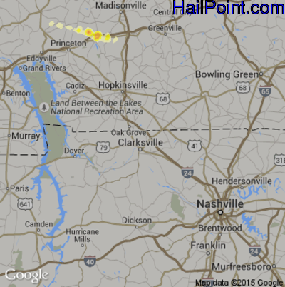 Hail Map for Clarksville, TN Region on April 25, 2015