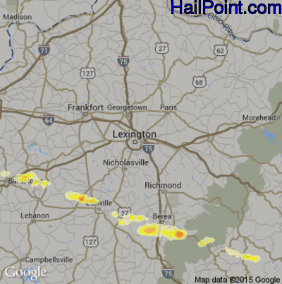 Hail Map for Lexington, KY Region on April 25, 2015