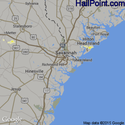 Hail Map for Savannah, GA Region on April 26, 2015