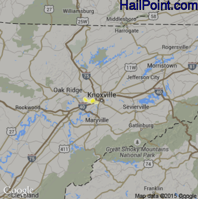Hail Map for Knoxville, TN Region on April 26, 2015