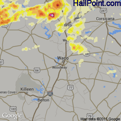 Hail Map for Waco, TX Region on April 26, 2015