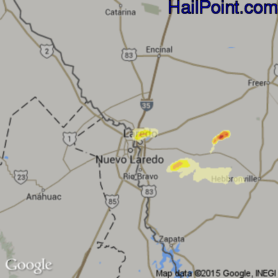 Hail Map for Laredo, TX Region on April 27, 2015
