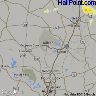 Hail Map for Killeen, TX Region on April 27, 2015
