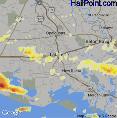 Hail Map for Lafayette, LA Region on April 27, 2015