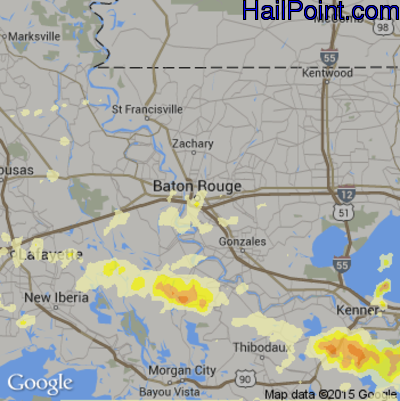 Hail Map for Baton Rouge, LA Region on April 27, 2015