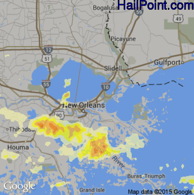 Hail Map for New Orleans, LA Region on April 27, 2015