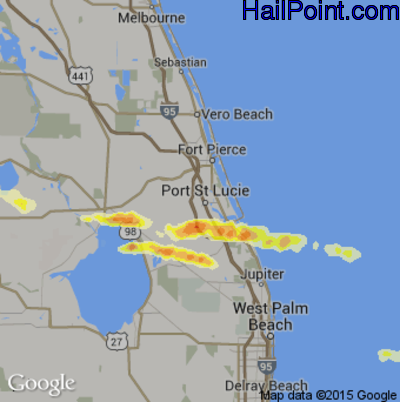 Hail Map for Port St. Lucie, FL Region on April 27, 2015