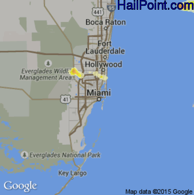 Hail Map for Miami, FL Region on April 27, 2015