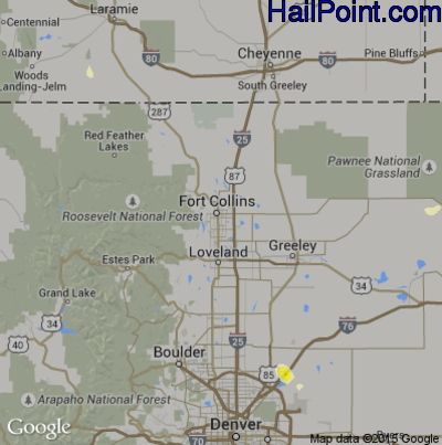 Hail Map for Fort Collins, CO Region on May 1, 2015
