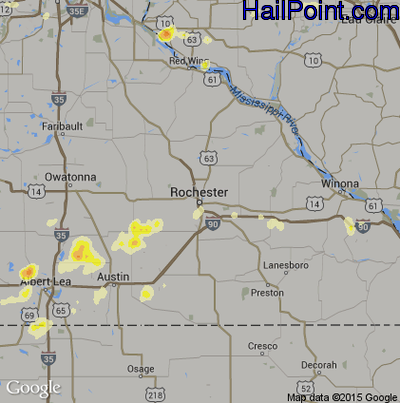 Hail Map for Rochester, MN Region on May 3, 2015