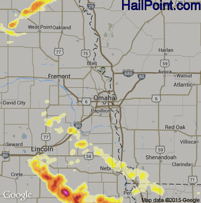 Hail Map for Omaha, NE Region on May 3, 2015