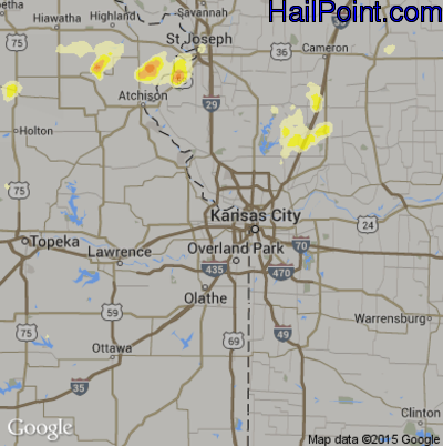 Hail Map for Kansas City, KS Region on May 4, 2015