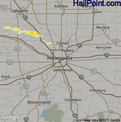 Hail Map for Indianapolis, IN Region on May 4, 2015