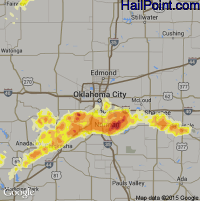 Hail Map for Oklahoma City, OK Region on May 6, 2015
