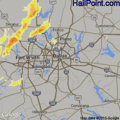 Hail Map for Dallas, TX Region on May 7, 2015
