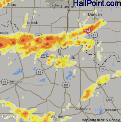 Hail Map for Wichita Falls, TX Region on May 8, 2015