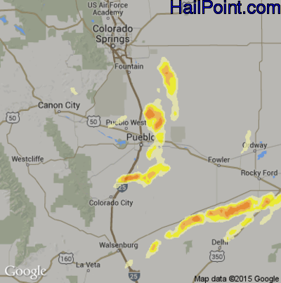 Hail Map for Pueblo, CO Region on May 8, 2015