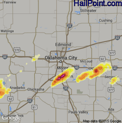 Hail Map for Oklahoma City, OK Region on May 8, 2015