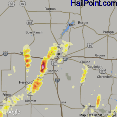 Hail Map for Amarillo, TX Region on May 9, 2015