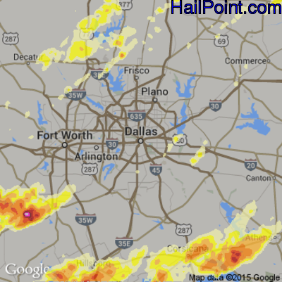 Hail Map for Dallas, TX Region on May 9, 2015