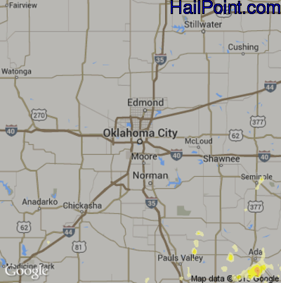 Hail Map for Oklahoma City, OK Region on May 9, 2015