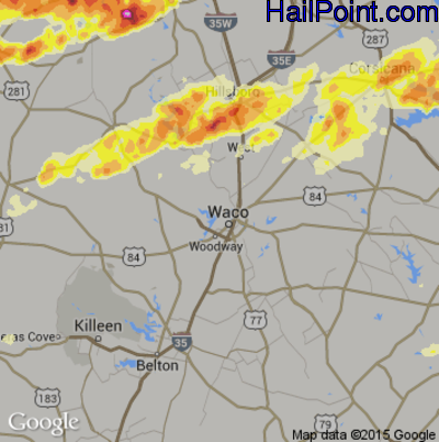 Hail Map for Waco, TX Region on May 10, 2015 