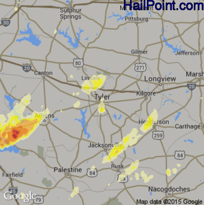 Hail Map for Tyler, TX Region on May 10, 2015 