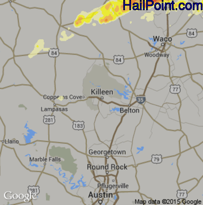 Hail Map for Killeen, TX Region on May 10, 2015