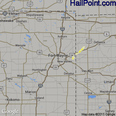 Hail Map for Fort Wayne, IN Region on May 11, 2015