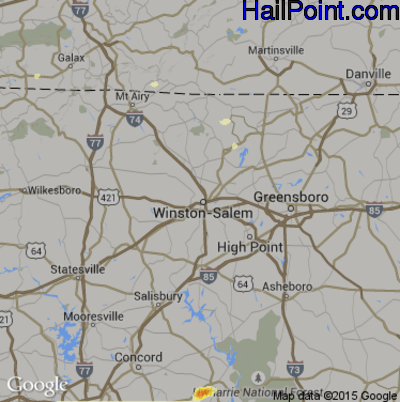 Hail Map for Winston-Salem, NC Region on May 11, 2015