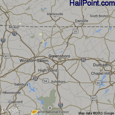 Hail Map for Greensboro, NC Region on May 11, 2015