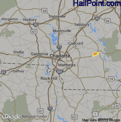 Hail Map for Charlotte, NC Region on May 11, 2015