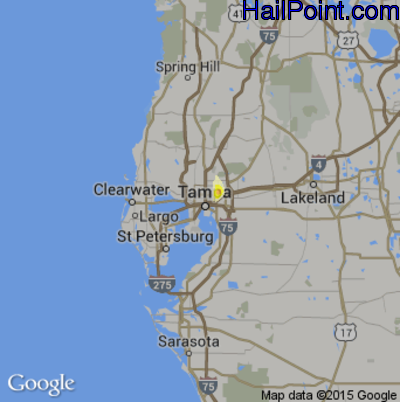 Hail Map for Tampa, FL Region on May 11, 2015