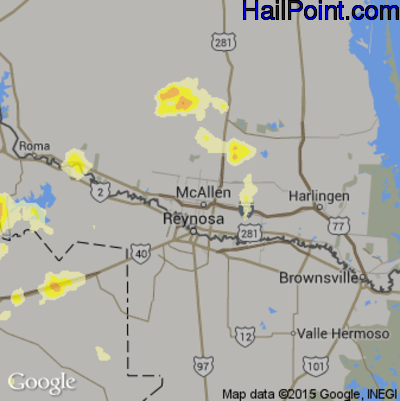 Hail Map for McAllen, TX Region on May 12, 2015