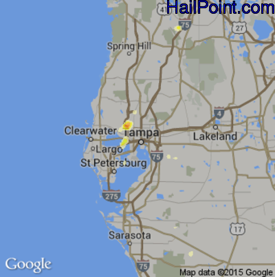 Hail Map for Tampa, FL Region on May 12, 2015