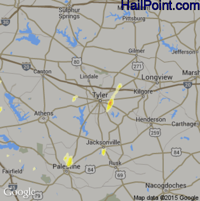 Hail Map for Tyler, TX Region on May 14, 2015