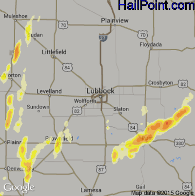 Hail Map for Lubbock, TX Region on May 14, 2015