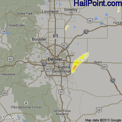 Hail Map for Denver, CO Region on May 15, 2015