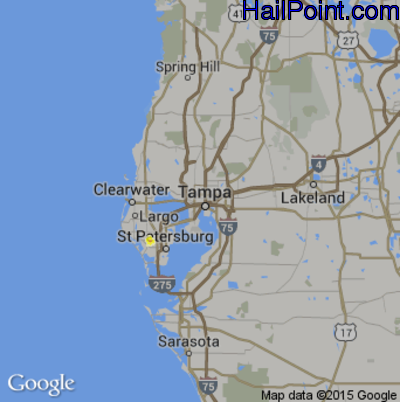 Hail Map for Tampa, FL Region on May 15, 2015