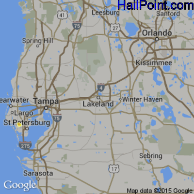 Hail Map for Lakeland, FL Region on May 15, 2015