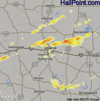 Hail Map for Abilene, TX Region on May 16, 2015