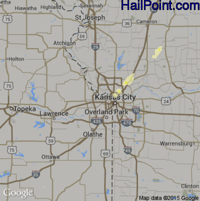 Hail Map for Kansas City, KS Region on May 16, 2015