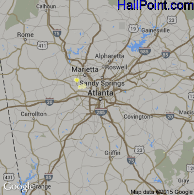 Hail Map for Atlanta, GA Region on May 18, 2015