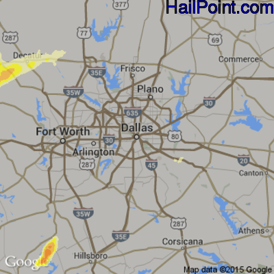 Hail Map for Dallas, TX Region on May 19, 2015