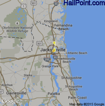 Hail Map for Jacksonville, FL Region on May 19, 2015