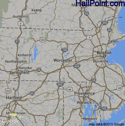 Hail Map for Worcester, MA Region on May 20, 2015